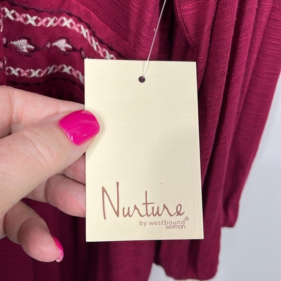 Nurture Womens Knit Tunic 2X Wine Red Pullover Embroidery Peplum Hem Soft Casual - Picture 7 of 14